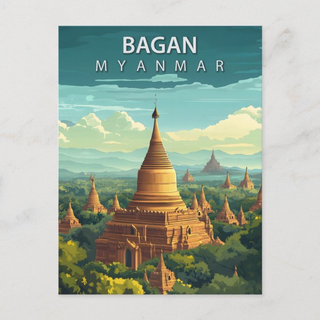 Carte Postale Bagan Myanmar Voyage Pagode Dorée Asie du Sud-Est (Devant)