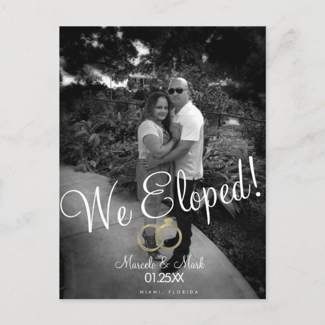 Carte Postale Bague en faux or photo noir blanc Script Eloped (Devant)