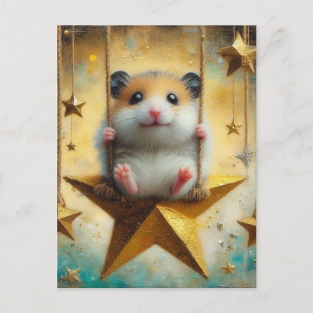 Carte Postale Bagues de hamster adorables sur la lame Gold Star (Devant)