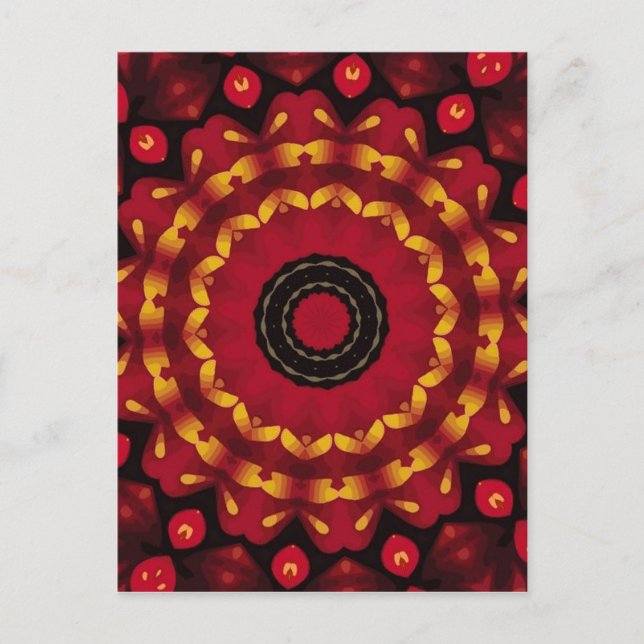 Carte Postale Bagues D'or Sur Mandala Rouge (Devant)