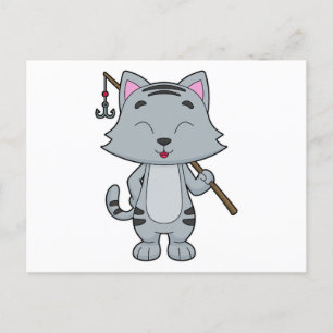 Carte Postale Baguette de pêche de chat