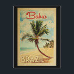 Carte Postale Bahia Palm Tree Vintage voyage<br><div class="desc">Un imprimé d'art Bahia Brésil moderne,  rétro et unique au milieu du siècle,  dans un style poster de voyage vintage. Il dispose d'un palmier incurvé sur une plage de sable avec l'océan sous un ciel bleu nuageux.</div>