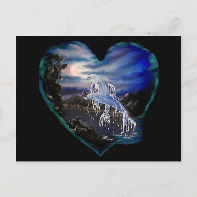 Carte Postale Baie à la nuit, Amour Dauphin (Devant)