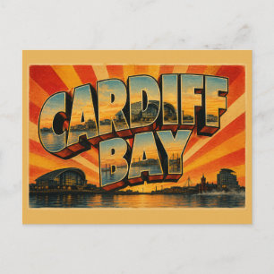 Carte Postale Baie de Cardiff Pays de Galles Art de voyage vinta