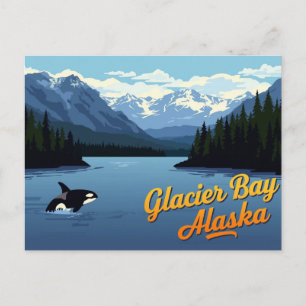 Carte Postale Baie des glaciers Alaska Baleine Art vintage