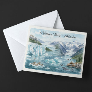 Carte Postale Baie des glaciers Alaska Parc national à l'aquarel