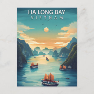 Carte Postale Baie d'Halong Vietnam Bateaux Vintage