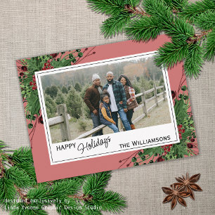 Carte Postale Baies rouges Baies vertes Holly mignonne Feuillage