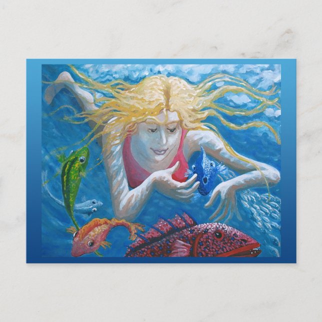Carte Postale Baignade avec poissons tropicaux (Devant)