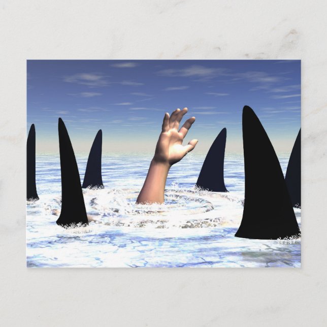 Carte Postale Baignade avec requins (Devant)