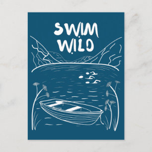 Carte Postale Baignade sauvage avec des amis dans un lac près d'