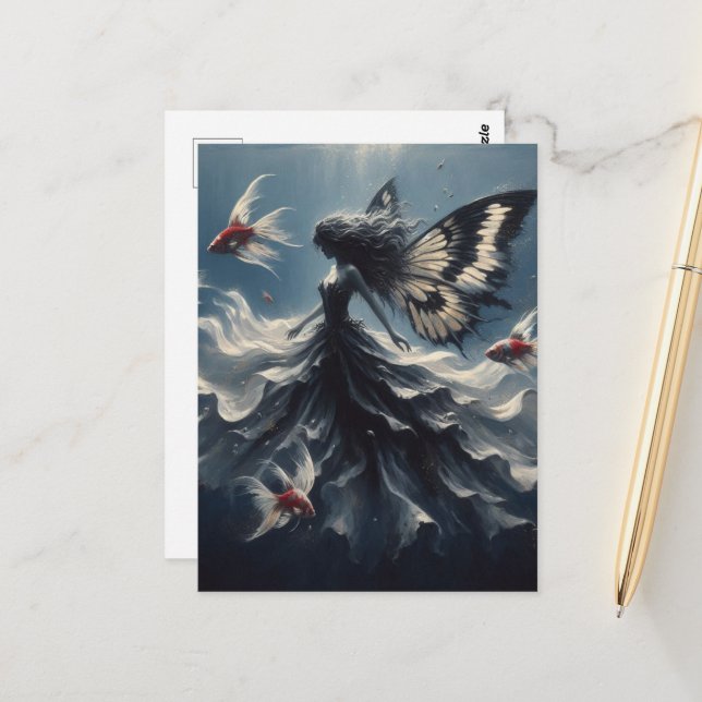 Carte Postale Baignades poilues avec poissons (Devant/Arrière en situation)