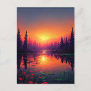 Carte Postale Baigner dans la lumière du coucher de soleil orang