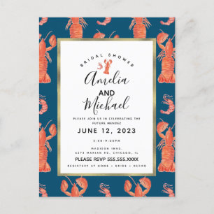 Carte Postale Baignoire de mariage en aquarelle Homard Crevettes