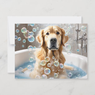Carte Postale Bain de bulle Golden Retriever