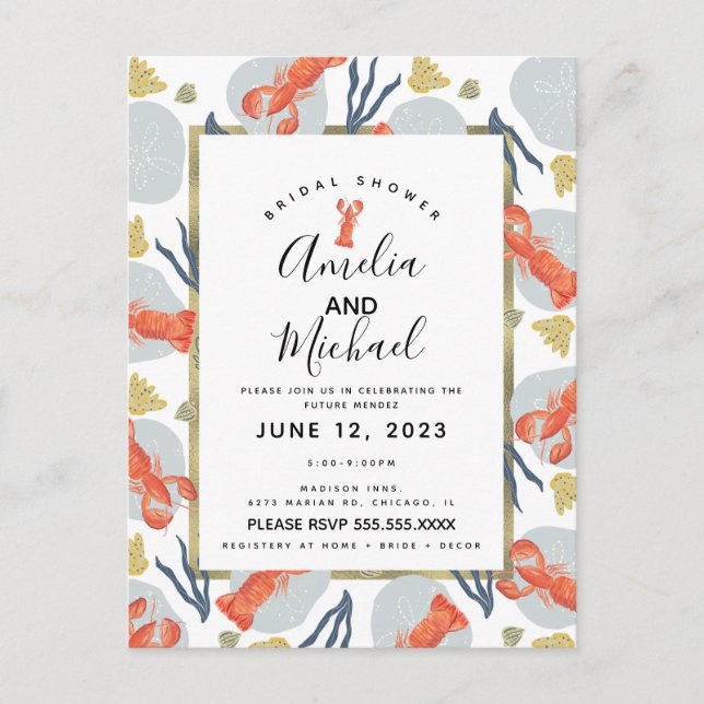 Carte Postale Bain de mariage crustacé homard aquarelle  (Devant)