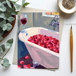 Carte Postale Bain de pétales de rose   Peinture de vin rouge ro