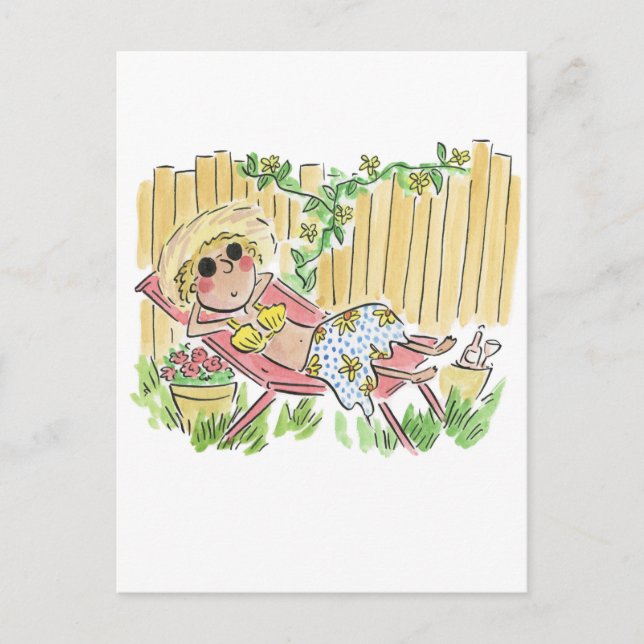 Carte Postale Bain de soleil dans le jardin (Devant)