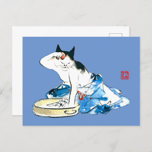 Carte Postale Bain japonais de chats humoristique II