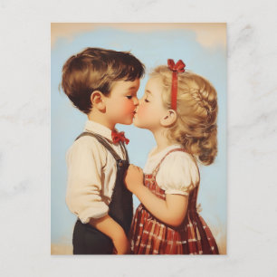 Carte Postale Baiser amoureux vintage pour enfants