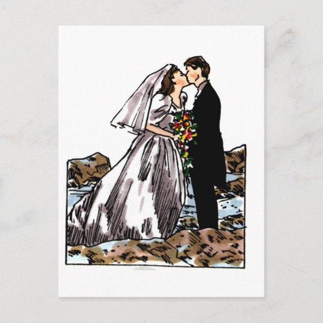 Carte Postale Baiser de mariée et de chambre sur la plage (Devant)