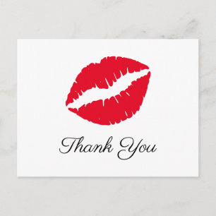 Carte Postale Baiser de rouge à lèvres rouge vif Élégant Merci