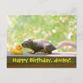 Carte Postale Baiser en caoutchouc Ducky et Écureuil