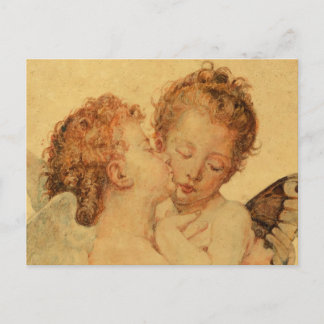 Carte Postale Baiser les anges de Bouguereau sur la texture grun