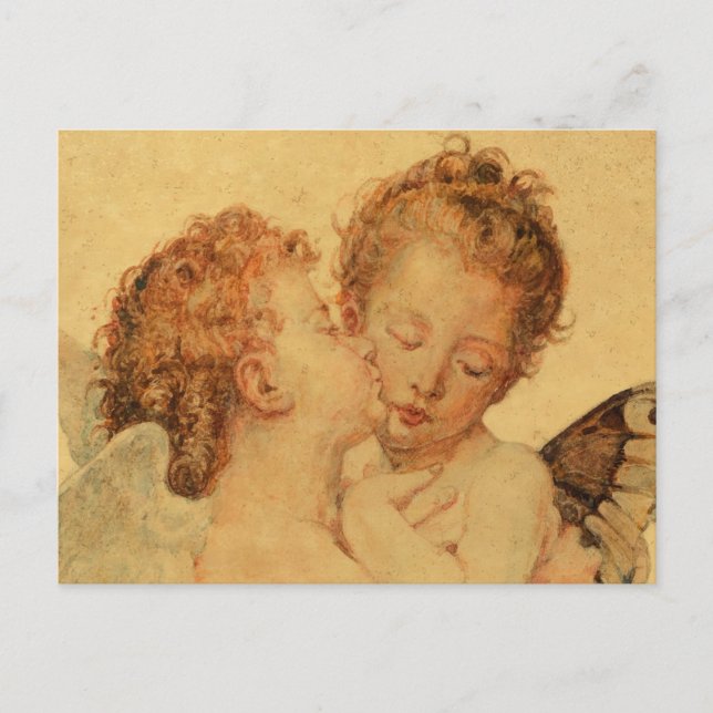 Carte Postale Baiser les anges de Bouguereau sur la texture grun (Devant)