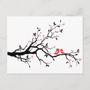 Carte Postale Baiser oiseau sur branche d'arbre avec des feuille