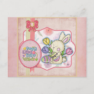Carte Postale Baisers de lapin rose mignon Baisers de Pâques