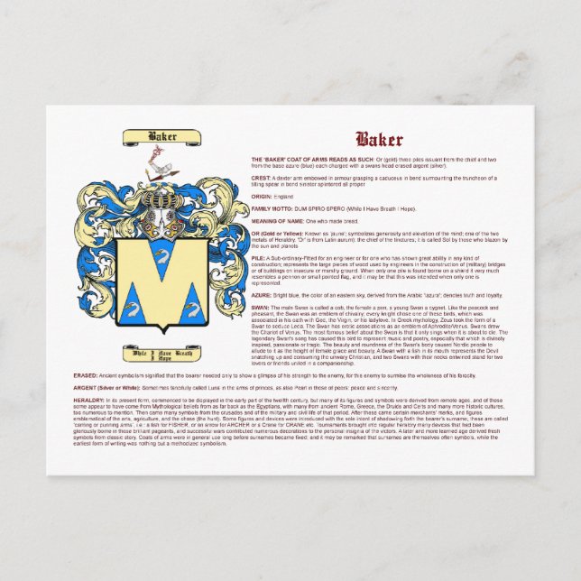 Carte Postale Baker (anglais) (Devant)