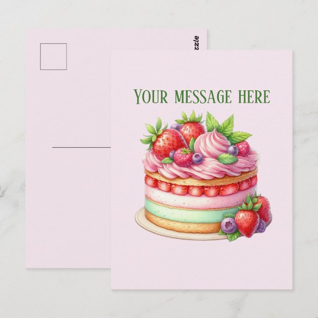 Carte Postale Bakery add message Business name strawberry cake (Devant / Derrière)
