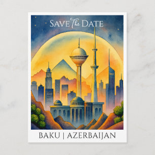 Carte Postale Bakou Azerbaïdjan Aquarelle Faire-part de sauvegar