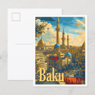 Carte Postale Bakou Azerbaïdjan Illustration de voyage d'art Vin