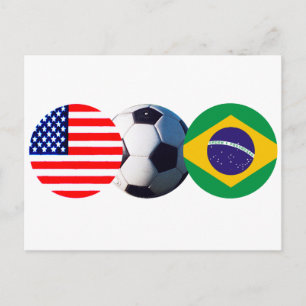Carte Postale Bal de Football Brésil & USA Drapeaux Le MUSÉE Zaz