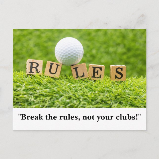Carte Postale Bal de golf avec RULES drôle dire pour golfeur (Devant)