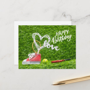 Carte Postale Bal de tennis avec Joyeux Anniversaire avec amour