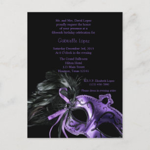 Carte Postale Bal Masquerade violet Quinceanera 15e anniversaire