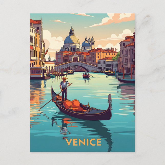 Carte Postale Balade en gondole à Venise avec des bâtiments hist (Devant)