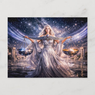 Carte Postale Balance Zodiaque avec Vierge Céleste Tenant la Sc