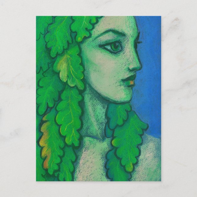 Carte Postale Balanis, dryad, feuilles verts, déesse forestière, (Devant)
