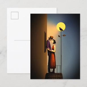 Carte Postale Balcon au Clair de Lune Romantique – Amour Noir Vi