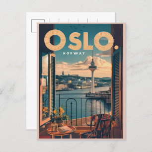 Carte Postale Balcon d'Oslo vue Norvège vintage et cadeaux