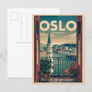 Carte Postale Balcon d'Oslo vue Norvège vintage et cadeaux