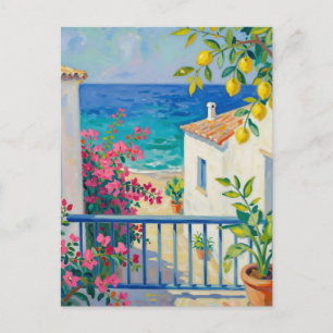 Carte Postale Balcon Méditerranéen Bougainvillée Vue sur la Mer