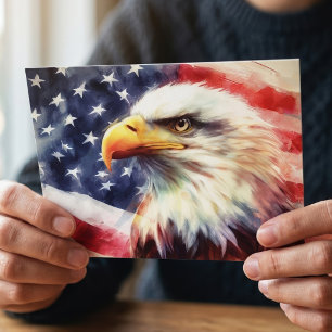 Carte Postale Bald Eagle avec drapeau des États-Unis d'Amérique