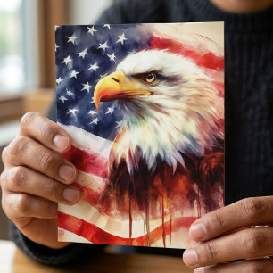 Carte Postale Bald Eagle avec drapeau des États-Unis d'Amérique