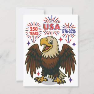 Carte Postale Bald Eagle avec Fireworks - USA 250 ans 1776-2026