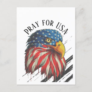 Carte Postale Bald Eagle Bird USA Drapeau Prier pour les USA